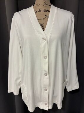 Women's White Button-Front Cardigan Sweater